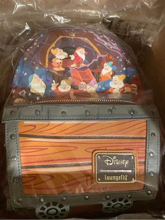 Disney Burgundy Snow White & Seven Dwarfs Mine Train Mini Backpack - Picture 2 of 2